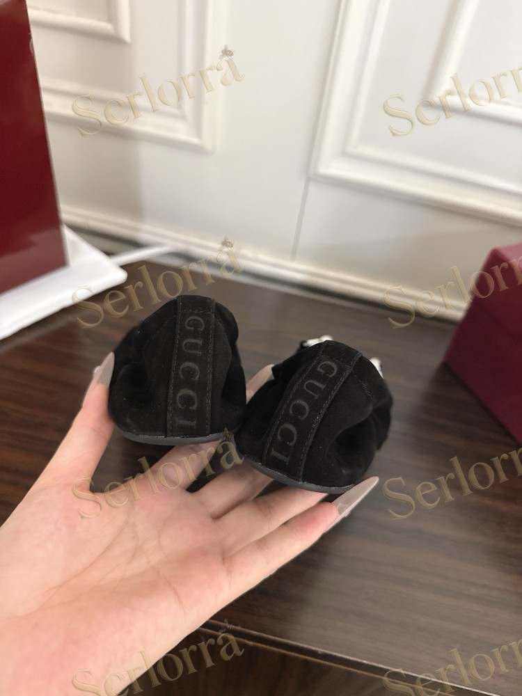 GUCCI HORSEBIT SUEDE RUCHED BALLET FLATS