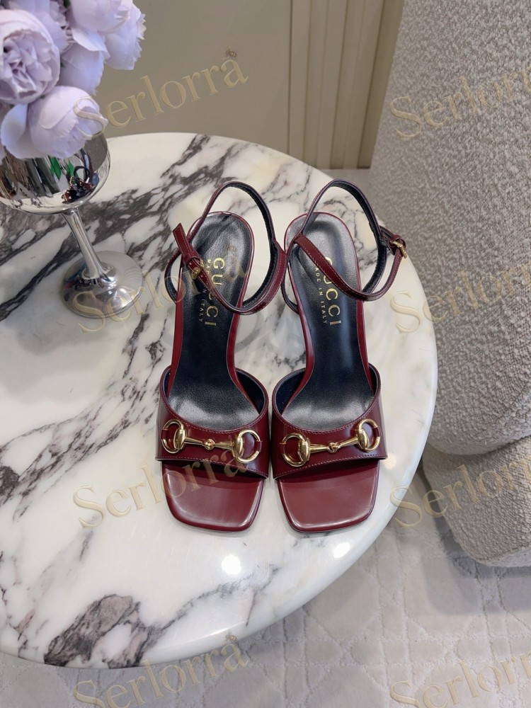 GUCCI HORSEBIT LEATHER SQUARE TOE ANKLE STRAP STILETTO SANDALS