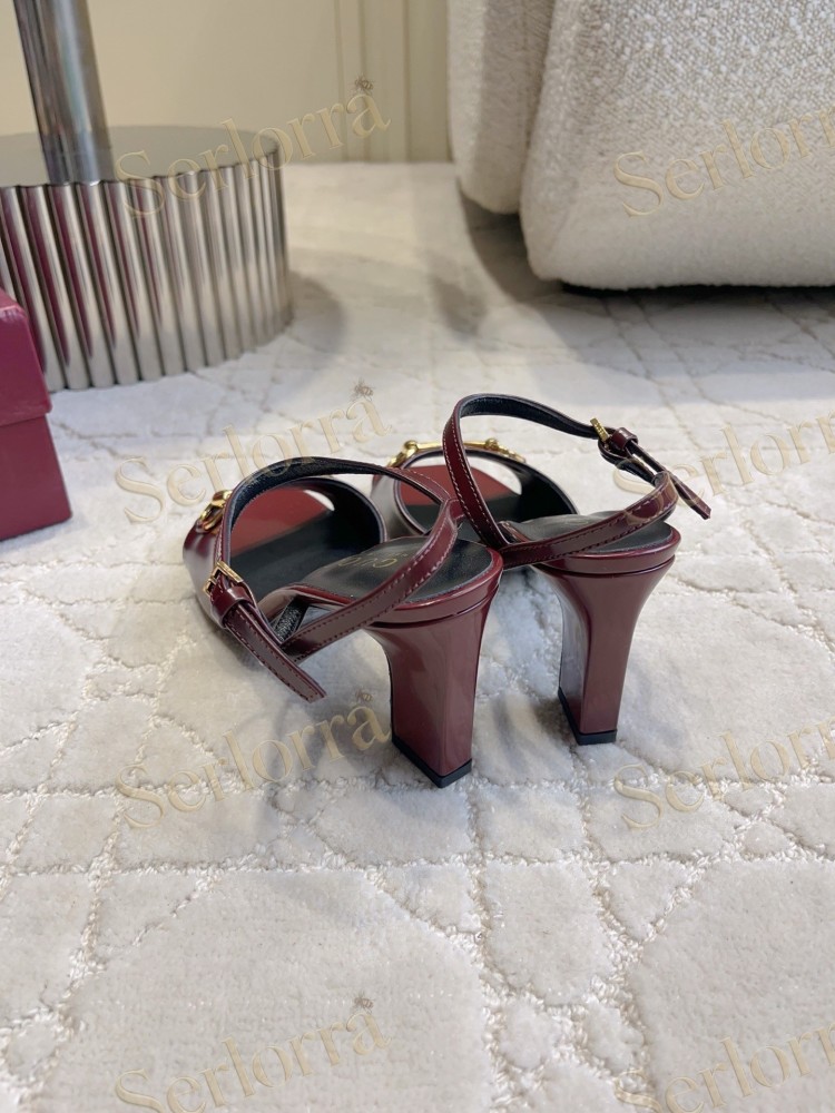 GUCCI HORSEBIT LEATHER SQUARE TOE ANKLE STRAP STILETTO SANDALS