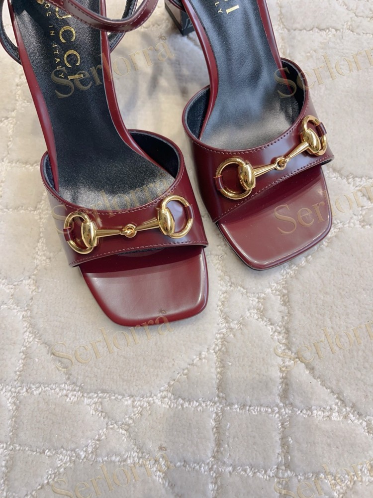 GUCCI HORSEBIT LEATHER SQUARE TOE ANKLE STRAP STILETTO SANDALS