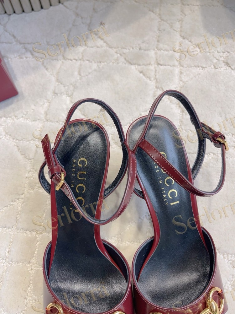GUCCI HORSEBIT LEATHER SQUARE TOE ANKLE STRAP STILETTO SANDALS
