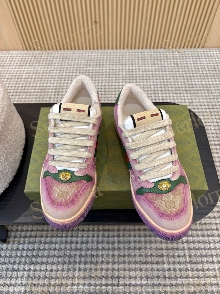 GUCCI DOUBLE G GG CANVAS LEATHER LOW TOP SNEAKERS
