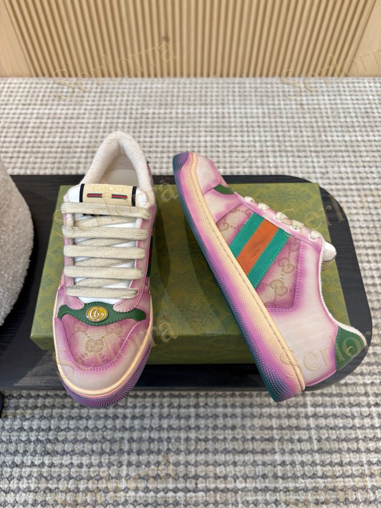GUCCI DOUBLE G GG CANVAS LEATHER LOW TOP SNEAKERS