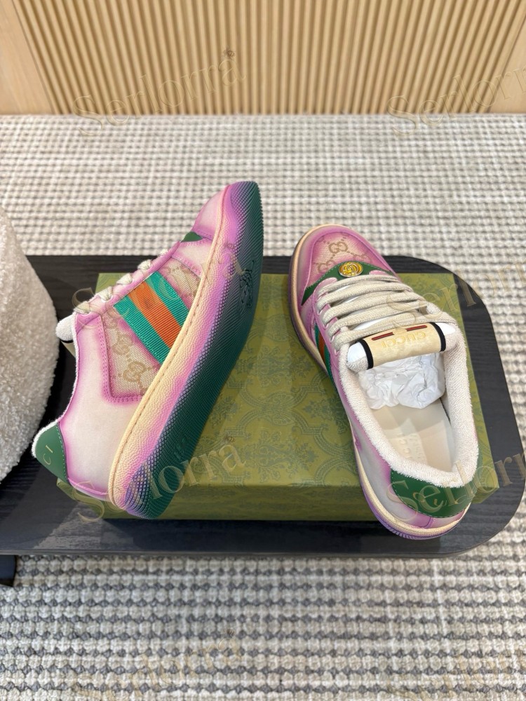 GUCCI DOUBLE G GG CANVAS LEATHER LOW TOP SNEAKERS