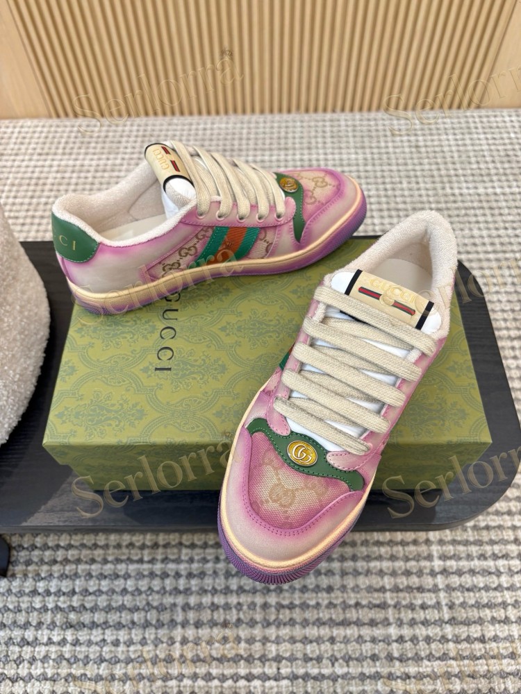 GUCCI DOUBLE G GG CANVAS LEATHER LOW TOP SNEAKERS