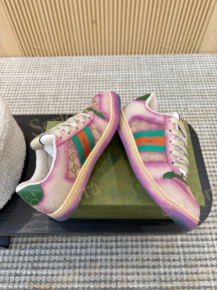 GUCCI DOUBLE G GG CANVAS LEATHER LOW TOP SNEAKERS
