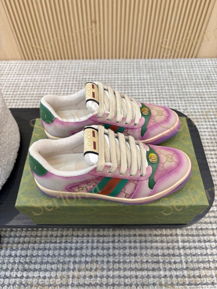GUCCI DOUBLE G GG CANVAS LEATHER LOW TOP SNEAKERS