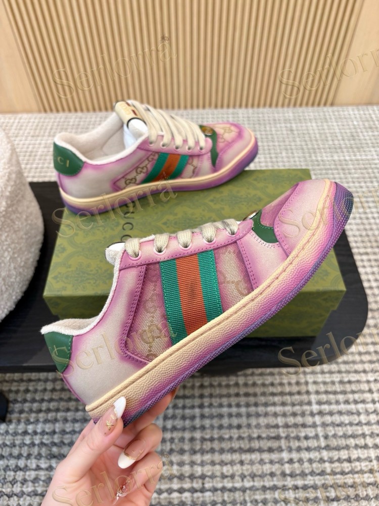 GUCCI DOUBLE G GG CANVAS LEATHER LOW TOP SNEAKERS