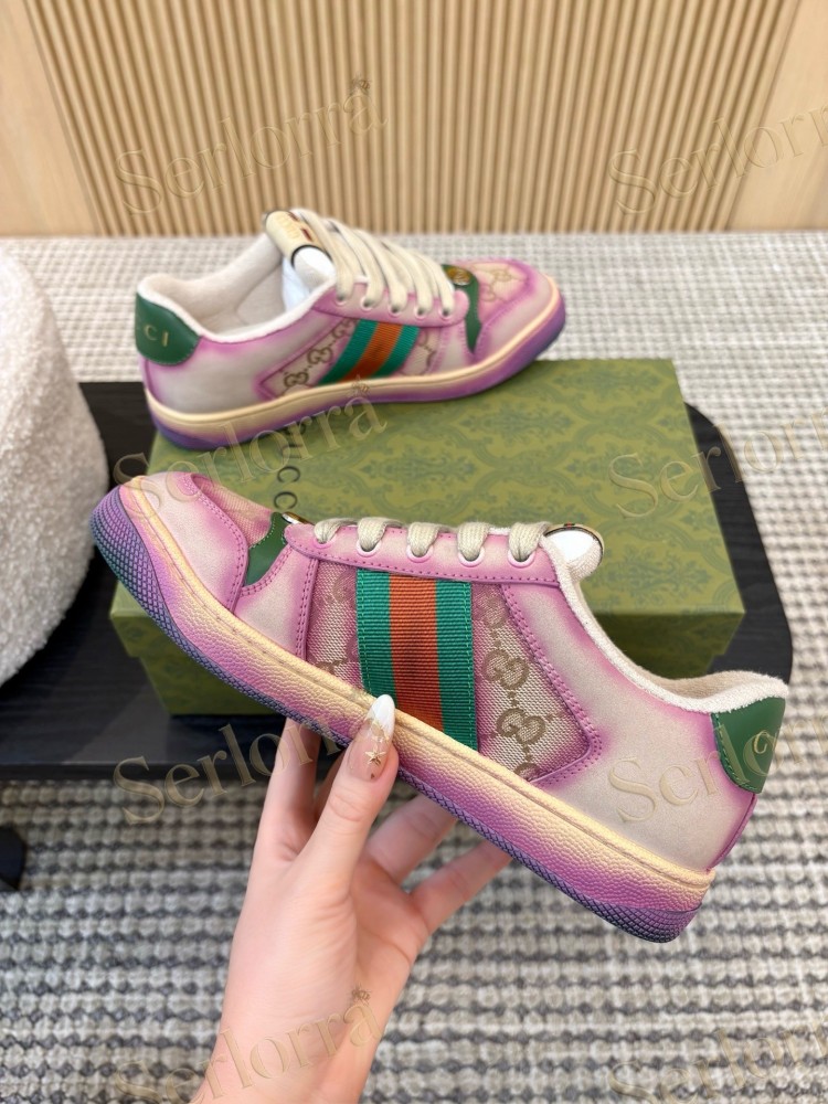 GUCCI DOUBLE G GG CANVAS LEATHER LOW TOP SNEAKERS