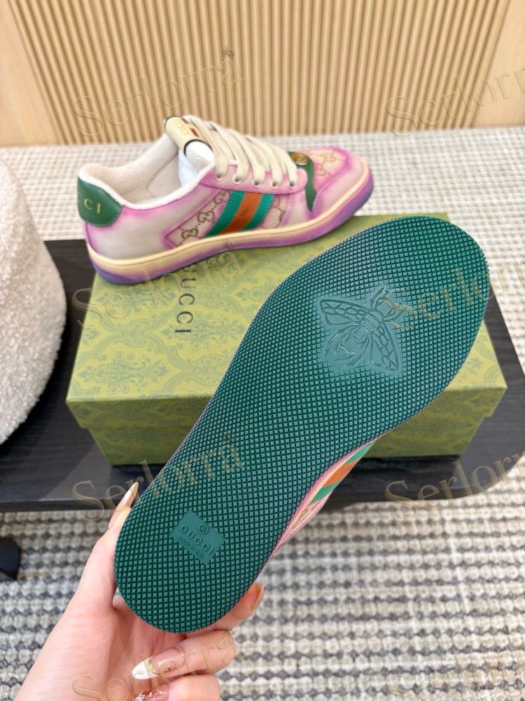 GUCCI DOUBLE G GG CANVAS LEATHER LOW TOP SNEAKERS