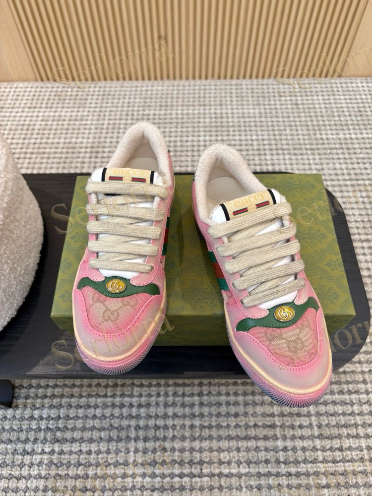 GUCCI DOUBLE G GG CANVAS LEATHER LOW TOP SNEAKERS