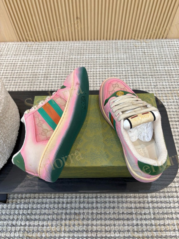 GUCCI DOUBLE G GG CANVAS LEATHER LOW TOP SNEAKERS