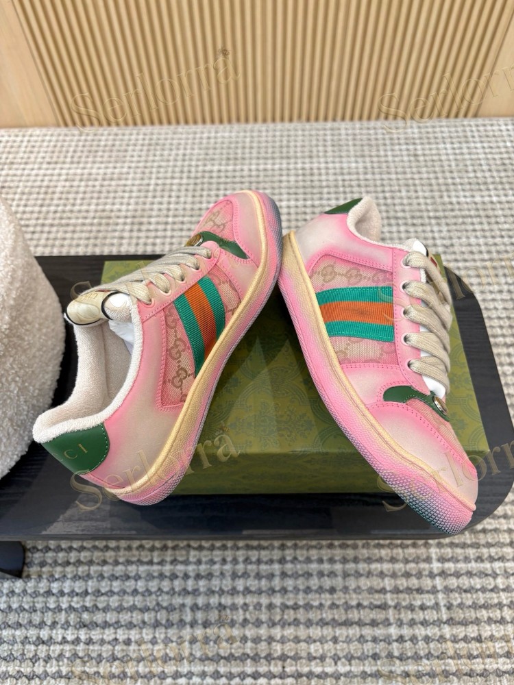 GUCCI DOUBLE G GG CANVAS LEATHER LOW TOP SNEAKERS