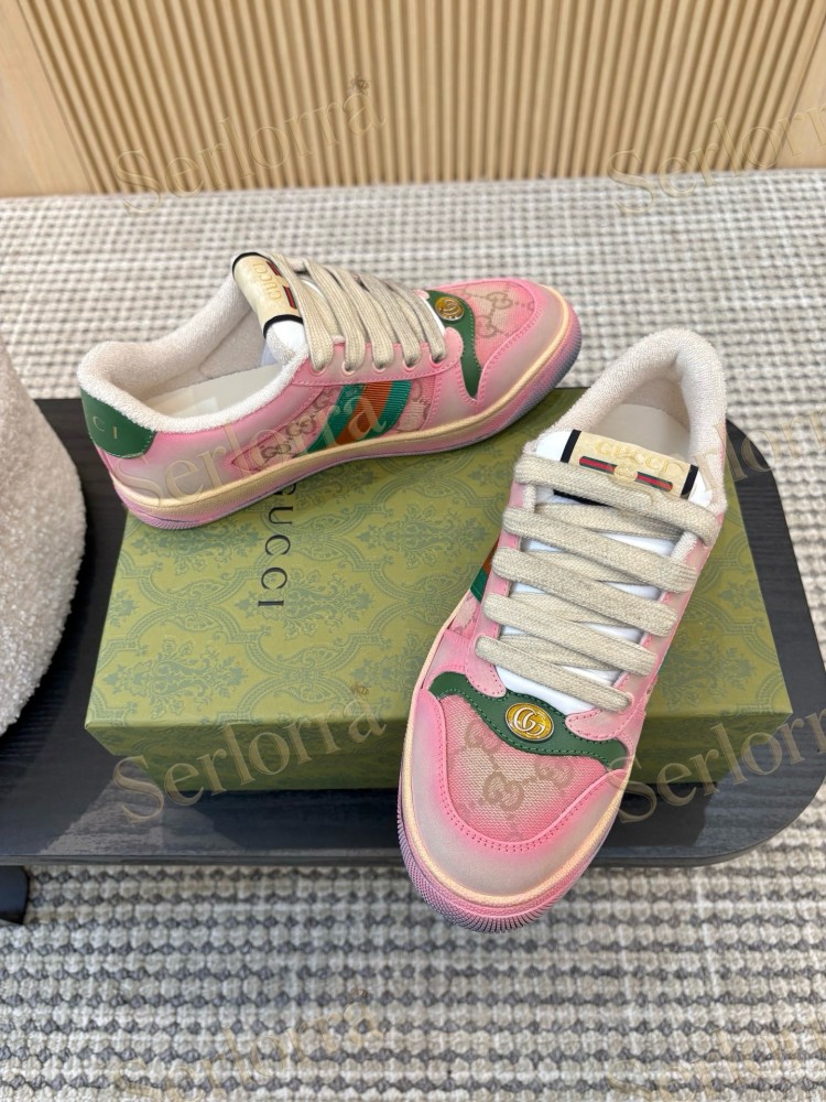 GUCCI DOUBLE G GG CANVAS LEATHER LOW TOP SNEAKERS