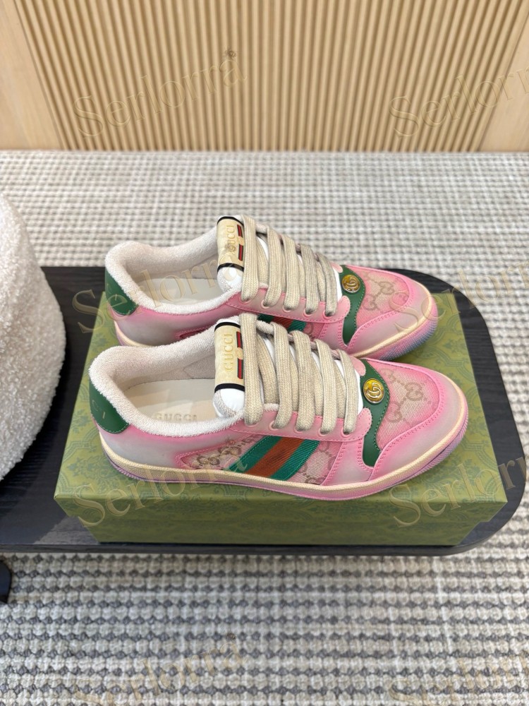 GUCCI DOUBLE G GG CANVAS LEATHER LOW TOP SNEAKERS