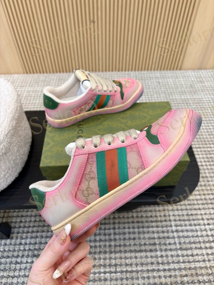GUCCI DOUBLE G GG CANVAS LEATHER LOW TOP SNEAKERS