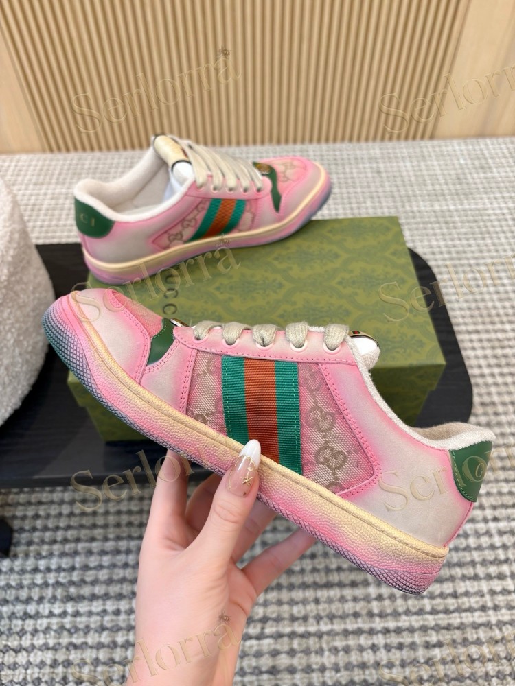 GUCCI DOUBLE G GG CANVAS LEATHER LOW TOP SNEAKERS
