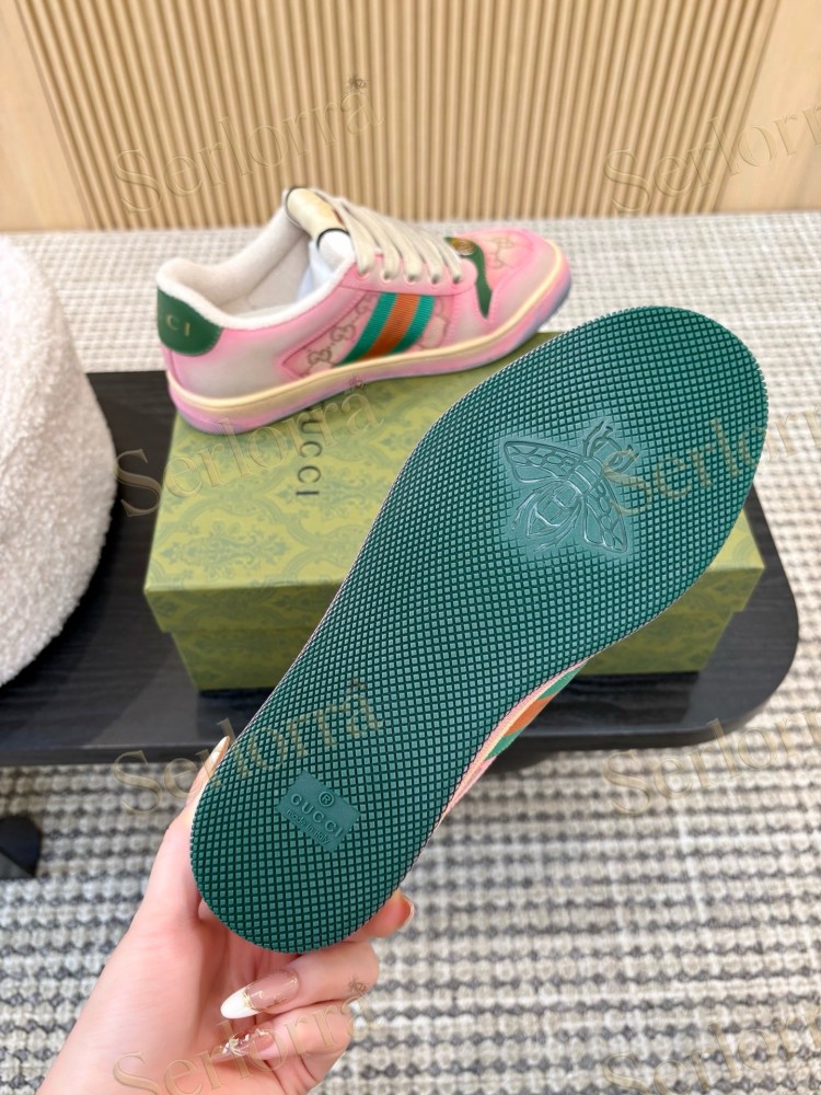 GUCCI DOUBLE G GG CANVAS LEATHER LOW TOP SNEAKERS