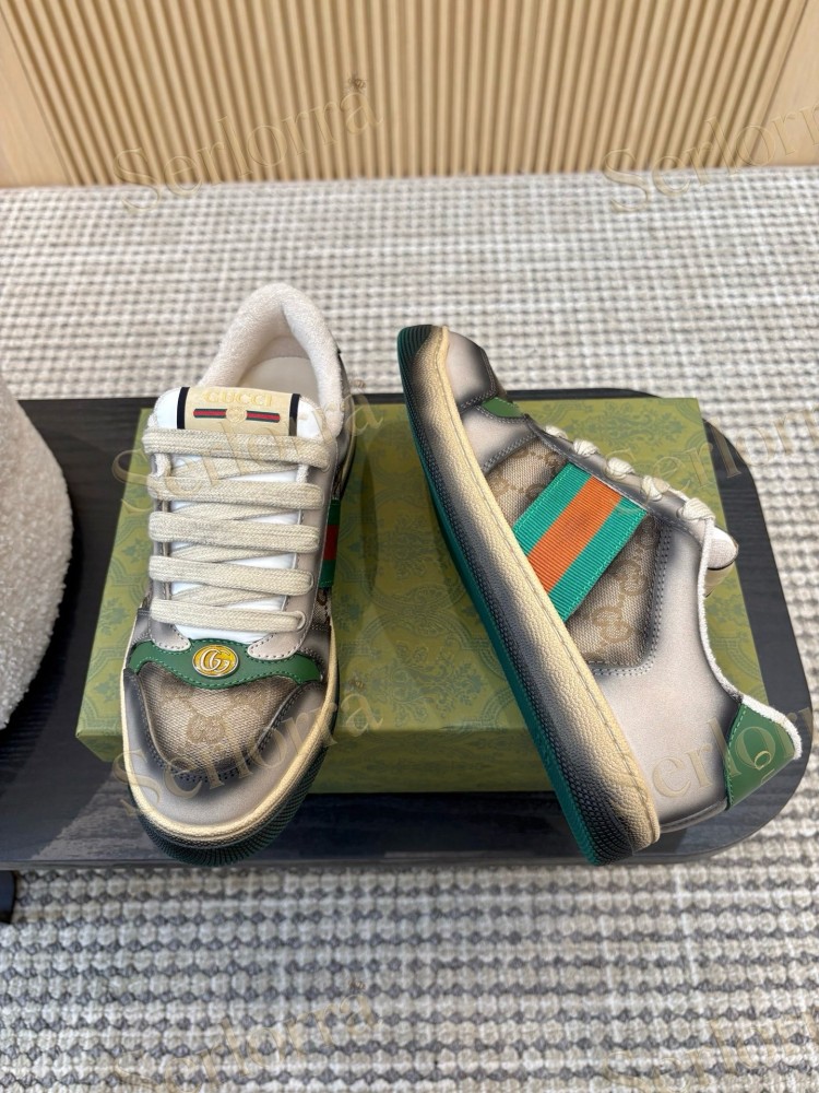 GUCCI DOUBLE G GG CANVAS LEATHER LOW TOP SNEAKERS