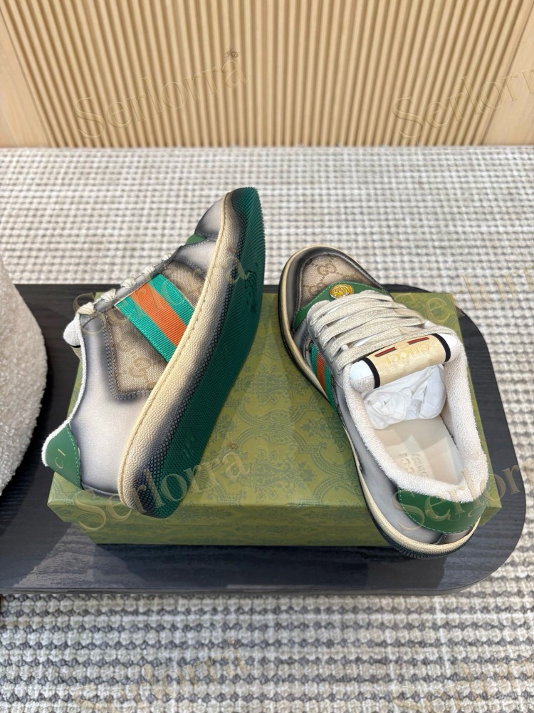 GUCCI DOUBLE G GG CANVAS LEATHER LOW TOP SNEAKERS