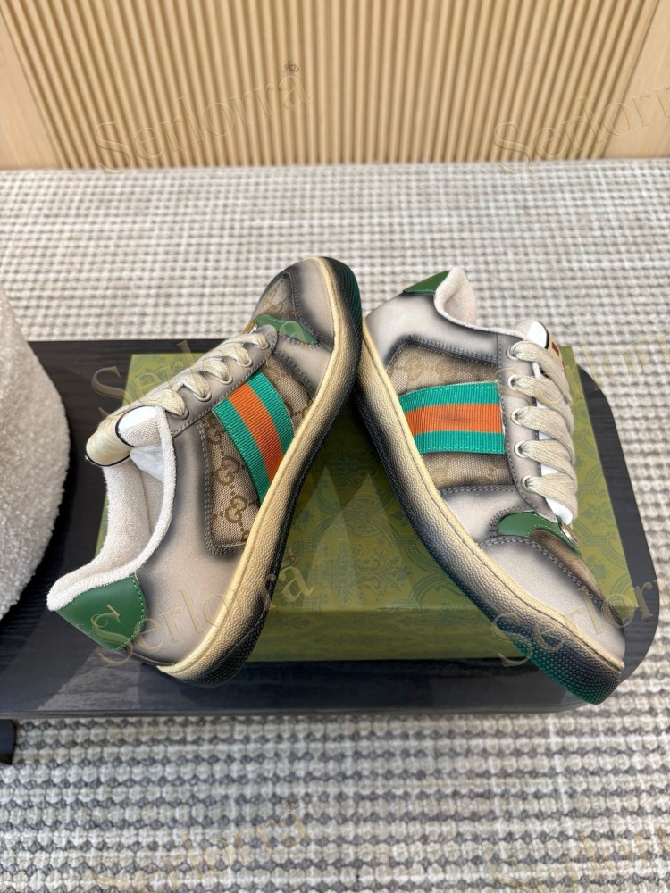 GUCCI DOUBLE G GG CANVAS LEATHER LOW TOP SNEAKERS