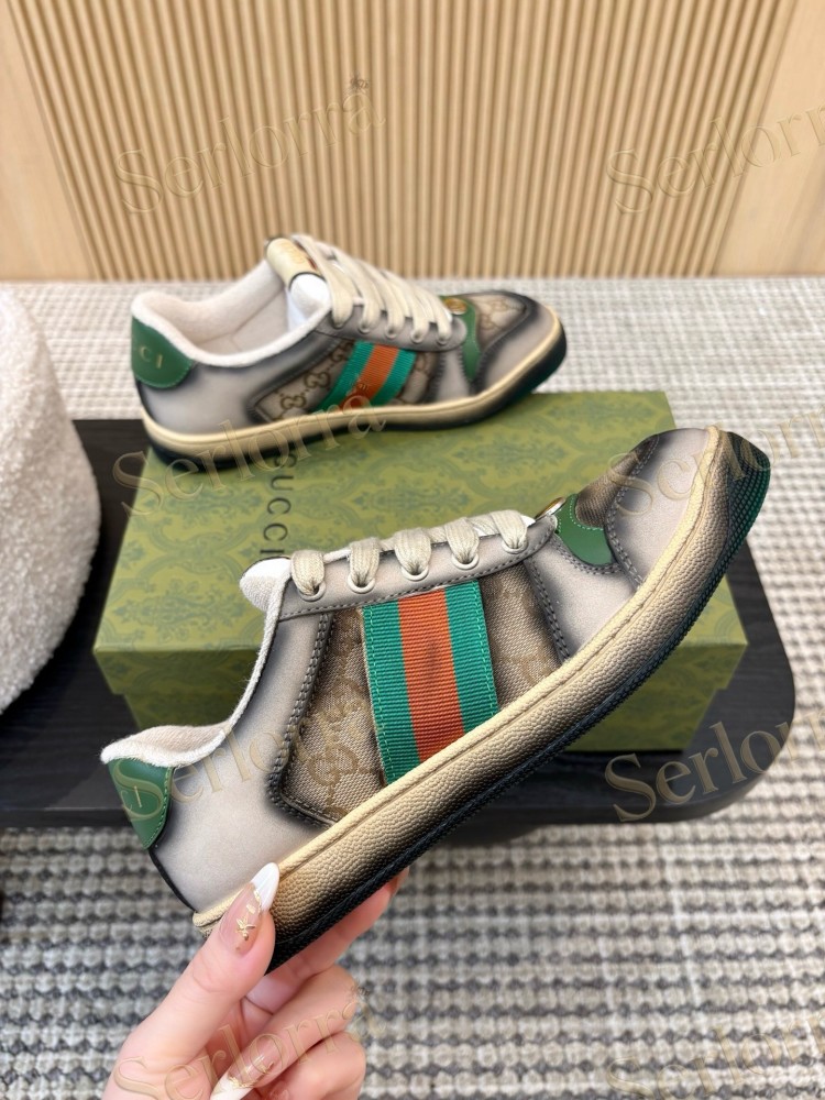 GUCCI DOUBLE G GG CANVAS LEATHER LOW TOP SNEAKERS