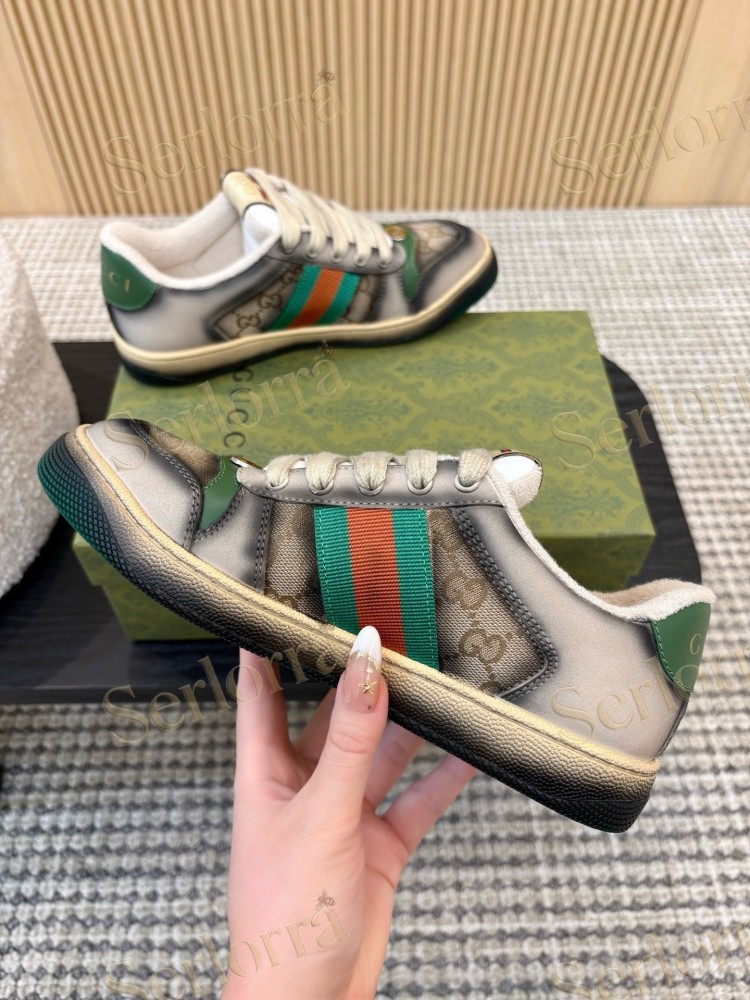 GUCCI DOUBLE G GG CANVAS LEATHER LOW TOP SNEAKERS