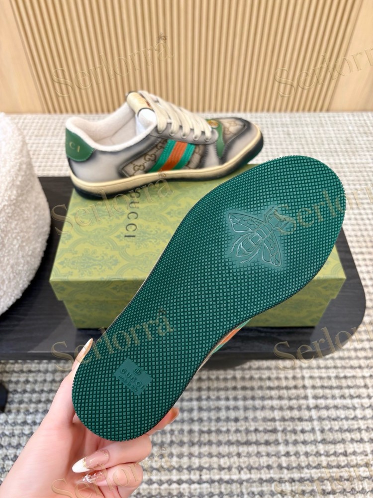 GUCCI DOUBLE G GG CANVAS LEATHER LOW TOP SNEAKERS