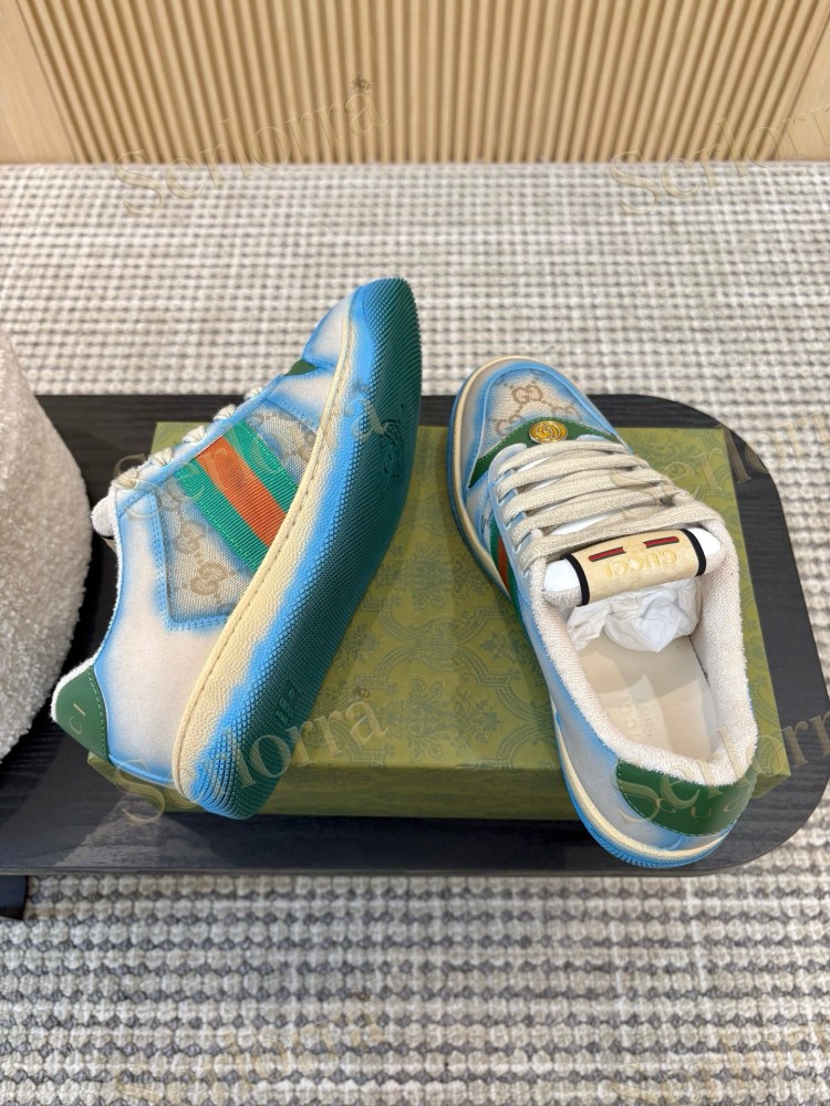 GUCCI DOUBLE G GG CANVAS LEATHER LOW TOP SNEAKERS