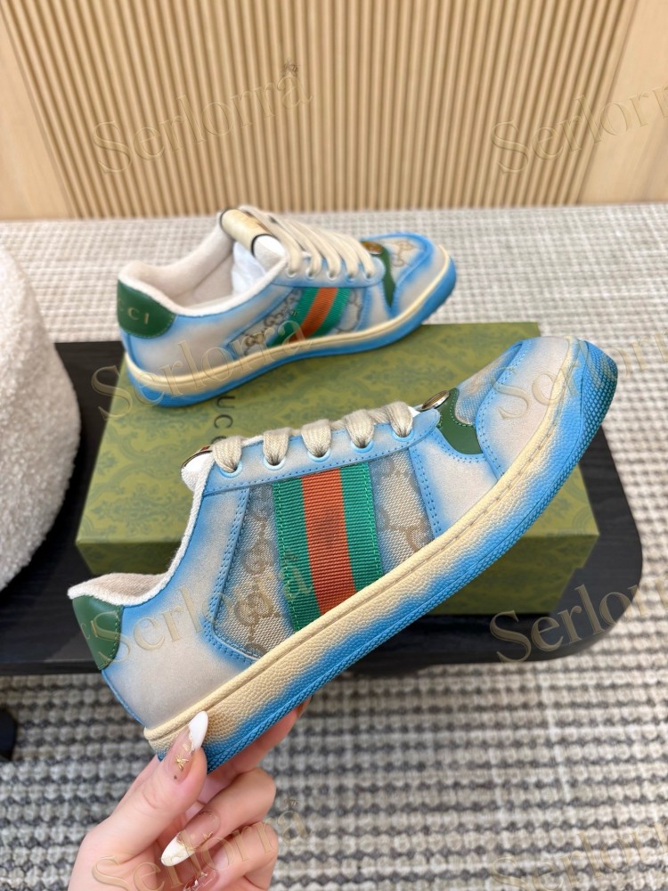 GUCCI DOUBLE G GG CANVAS LEATHER LOW TOP SNEAKERS