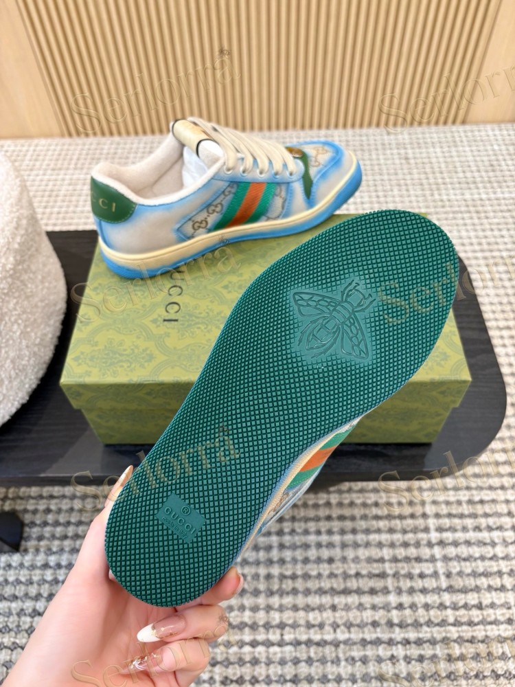 GUCCI DOUBLE G GG CANVAS LEATHER LOW TOP SNEAKERS