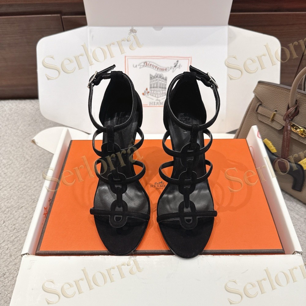 HERMÈS FUCHSIA SUEDE STRAPPY HIGH‑HEEL SANDALS