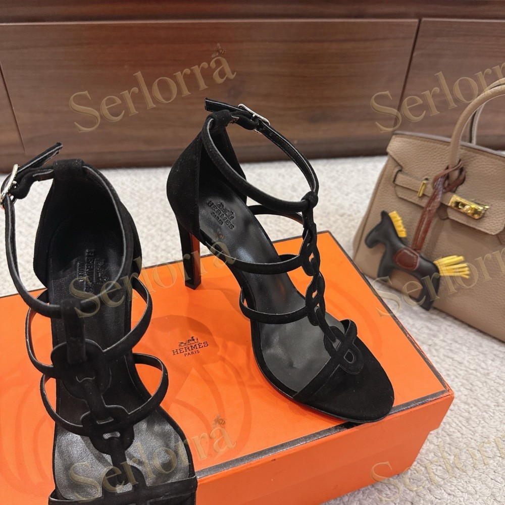 HERMÈS FUCHSIA SUEDE STRAPPY HIGH‑HEEL SANDALS