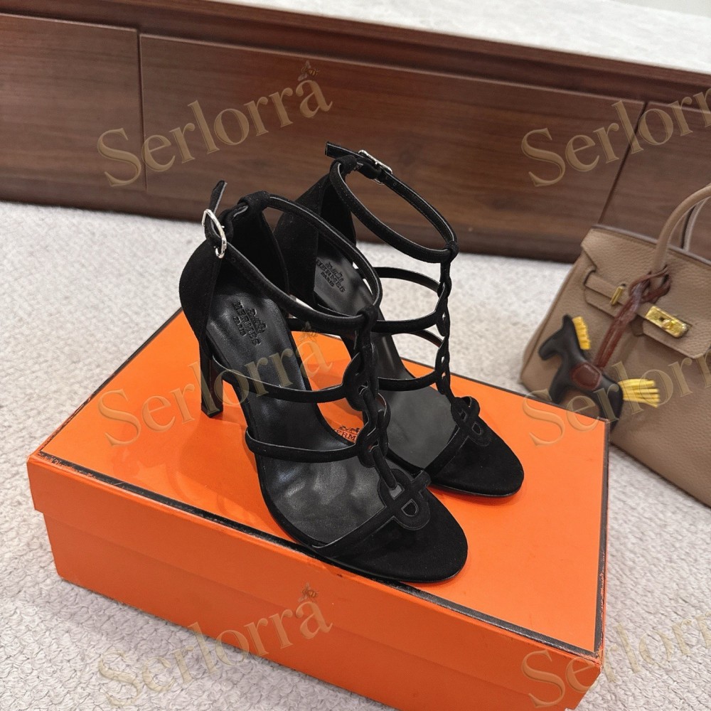 HERMÈS FUCHSIA SUEDE STRAPPY HIGH‑HEEL SANDALS