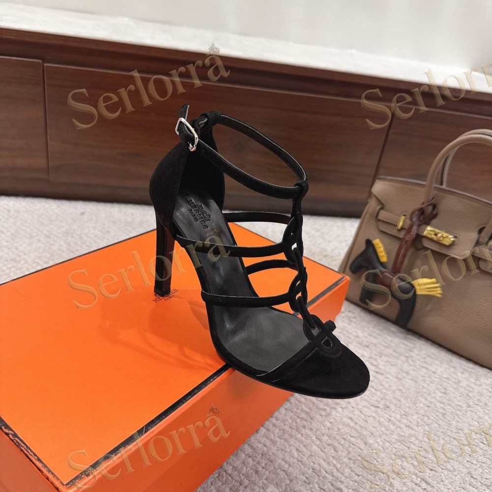 HERMÈS FUCHSIA SUEDE STRAPPY HIGH‑HEEL SANDALS