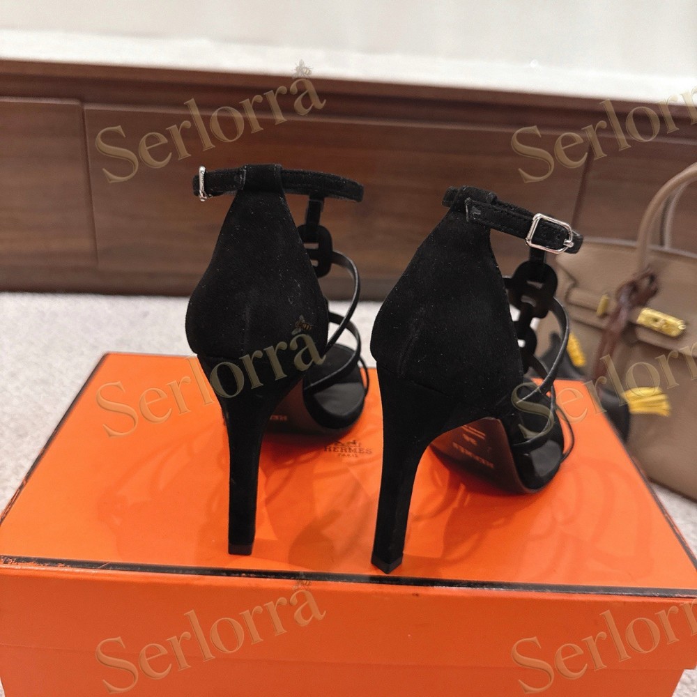 HERMÈS FUCHSIA SUEDE STRAPPY HIGH‑HEEL SANDALS