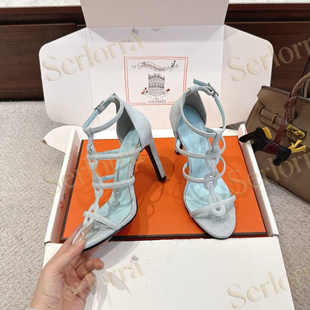 HERMÈS FUCHSIA SUEDE STRAPPY HIGH‑HEEL SANDALS