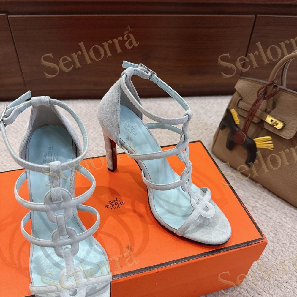 HERMÈS FUCHSIA SUEDE STRAPPY HIGH‑HEEL SANDALS