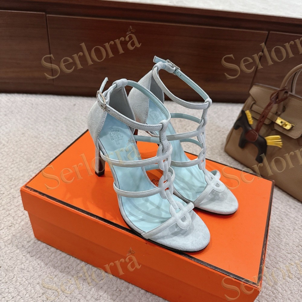 HERMÈS FUCHSIA SUEDE STRAPPY HIGH‑HEEL SANDALS