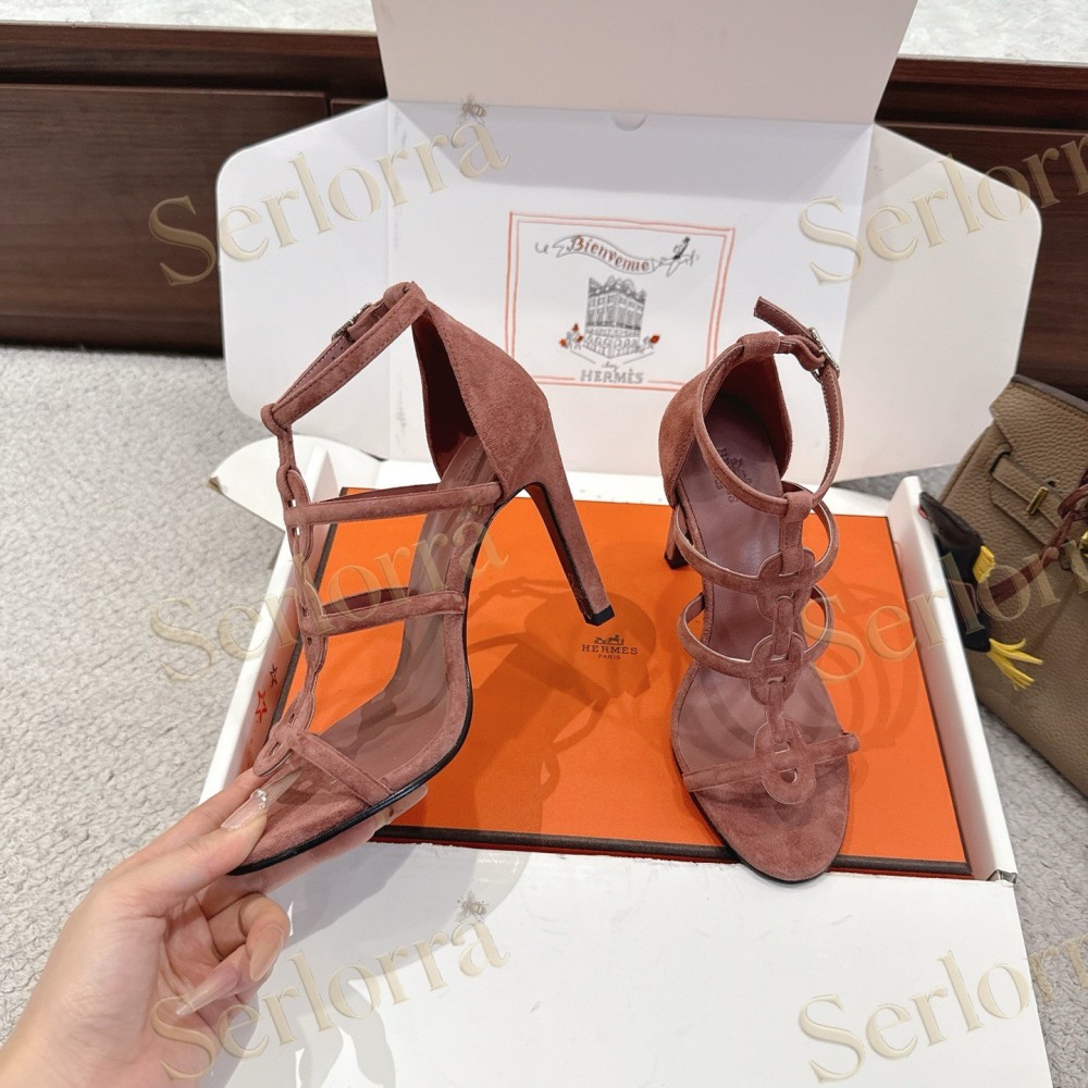 HERMÈS FUCHSIA SUEDE STRAPPY HIGH‑HEEL SANDALS