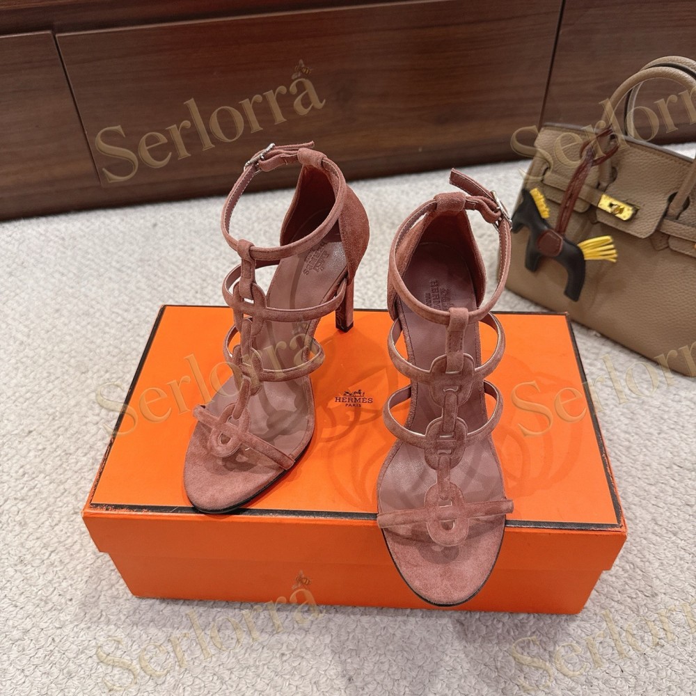 HERMÈS FUCHSIA SUEDE STRAPPY HIGH‑HEEL SANDALS