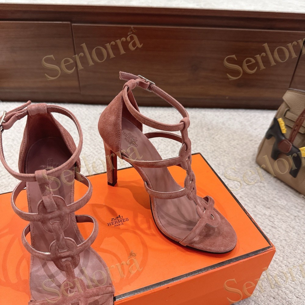 HERMÈS FUCHSIA SUEDE STRAPPY HIGH‑HEEL SANDALS