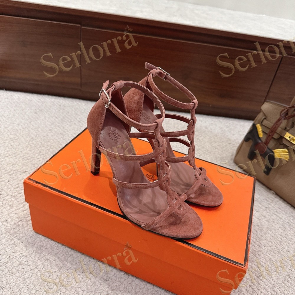 HERMÈS FUCHSIA SUEDE STRAPPY HIGH‑HEEL SANDALS