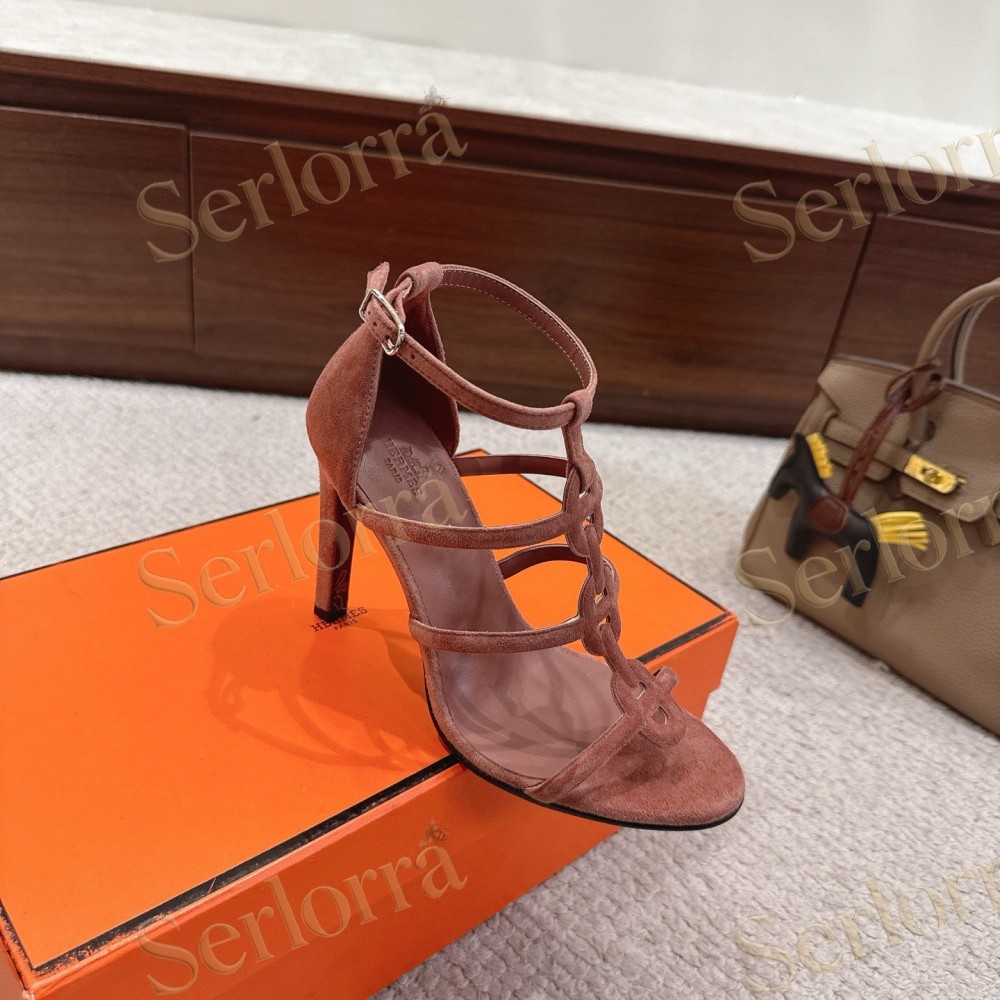 HERMÈS FUCHSIA SUEDE STRAPPY HIGH‑HEEL SANDALS
