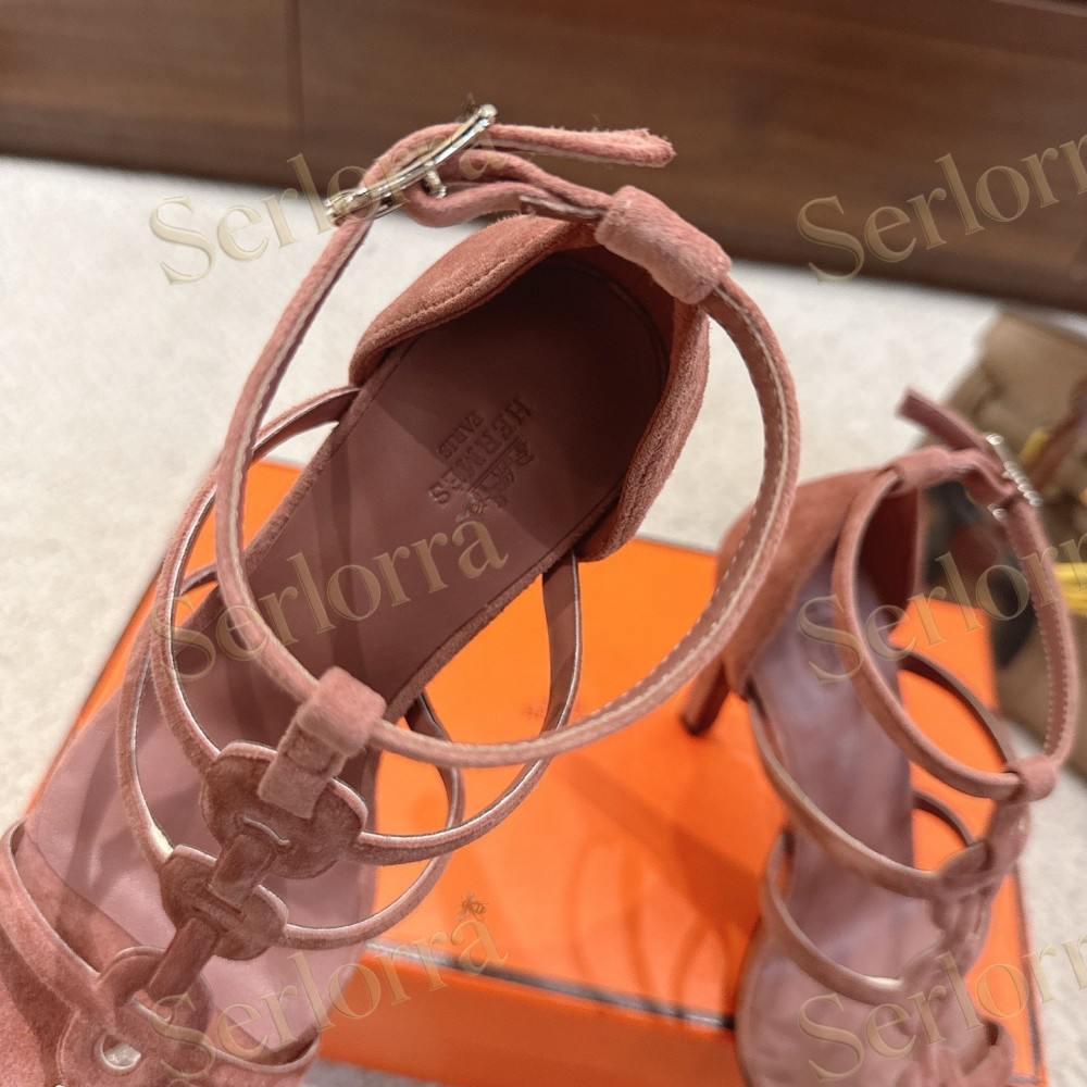 HERMÈS FUCHSIA SUEDE STRAPPY HIGH‑HEEL SANDALS
