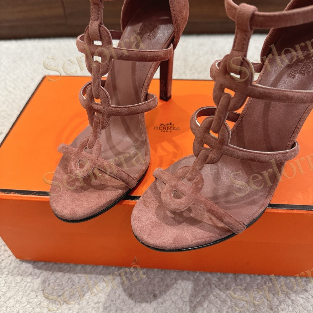 HERMÈS FUCHSIA SUEDE STRAPPY HIGH‑HEEL SANDALS