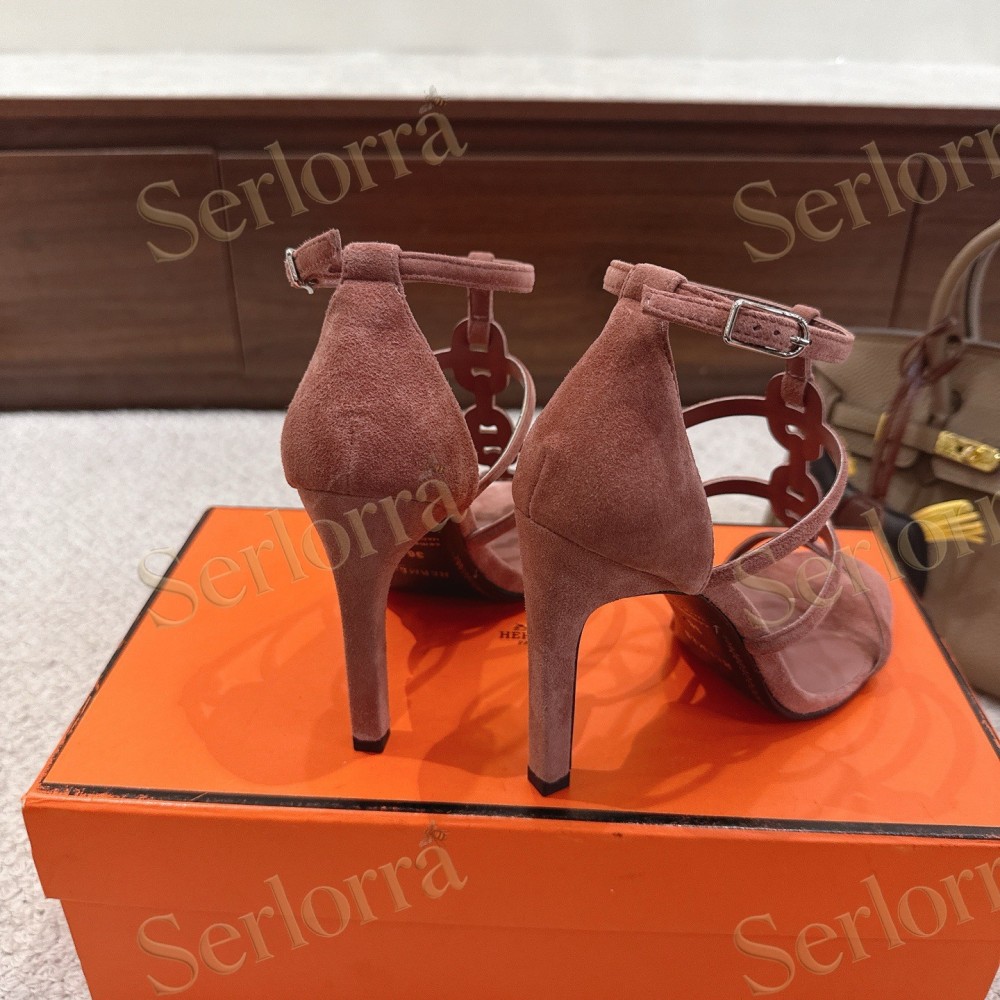 HERMÈS FUCHSIA SUEDE STRAPPY HIGH‑HEEL SANDALS
