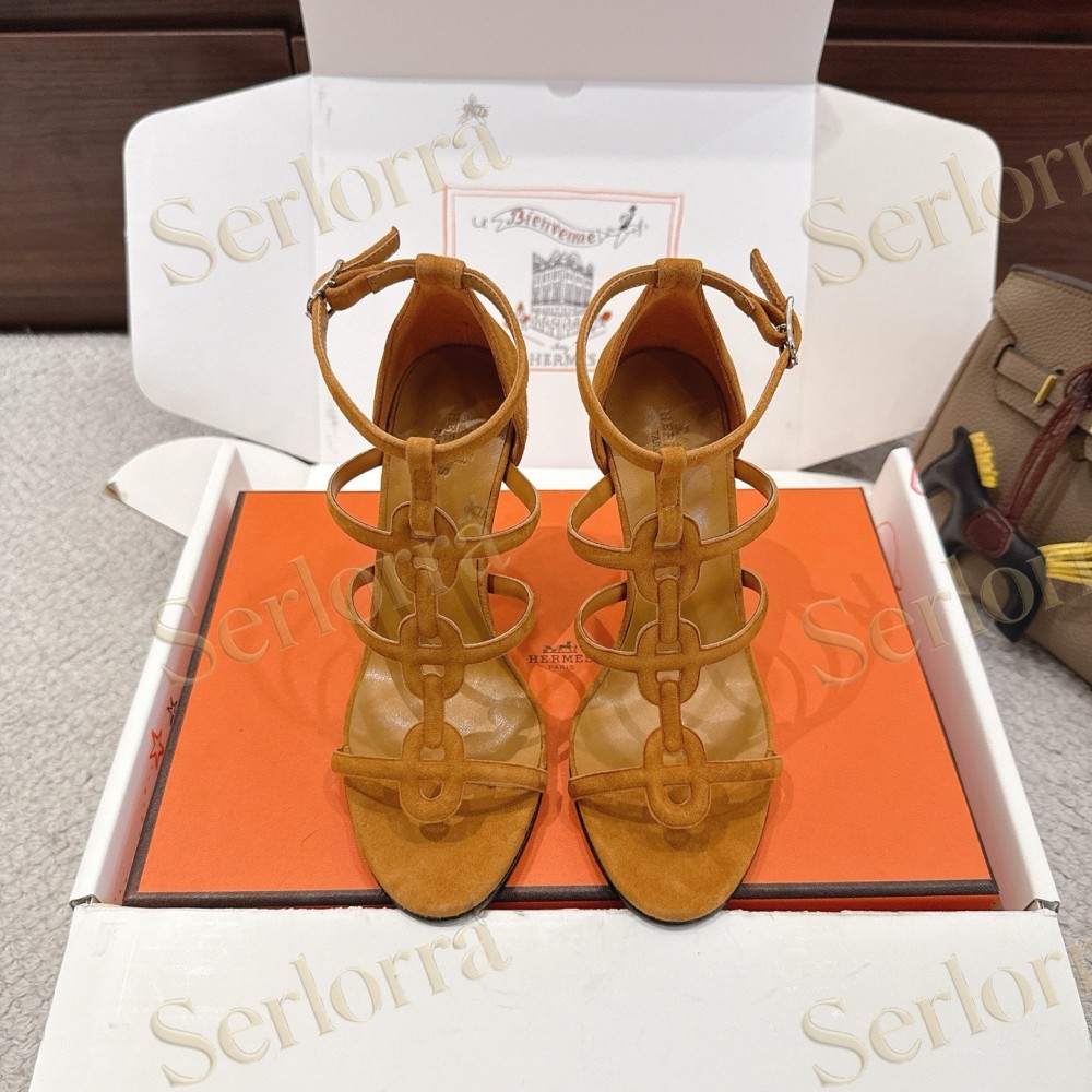 HERMÈS FUCHSIA SUEDE STRAPPY HIGH‑HEEL SANDALS