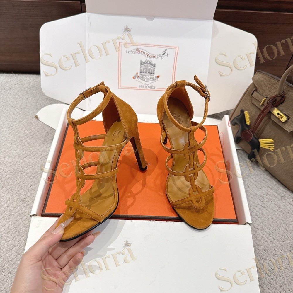 HERMÈS FUCHSIA SUEDE STRAPPY HIGH‑HEEL SANDALS