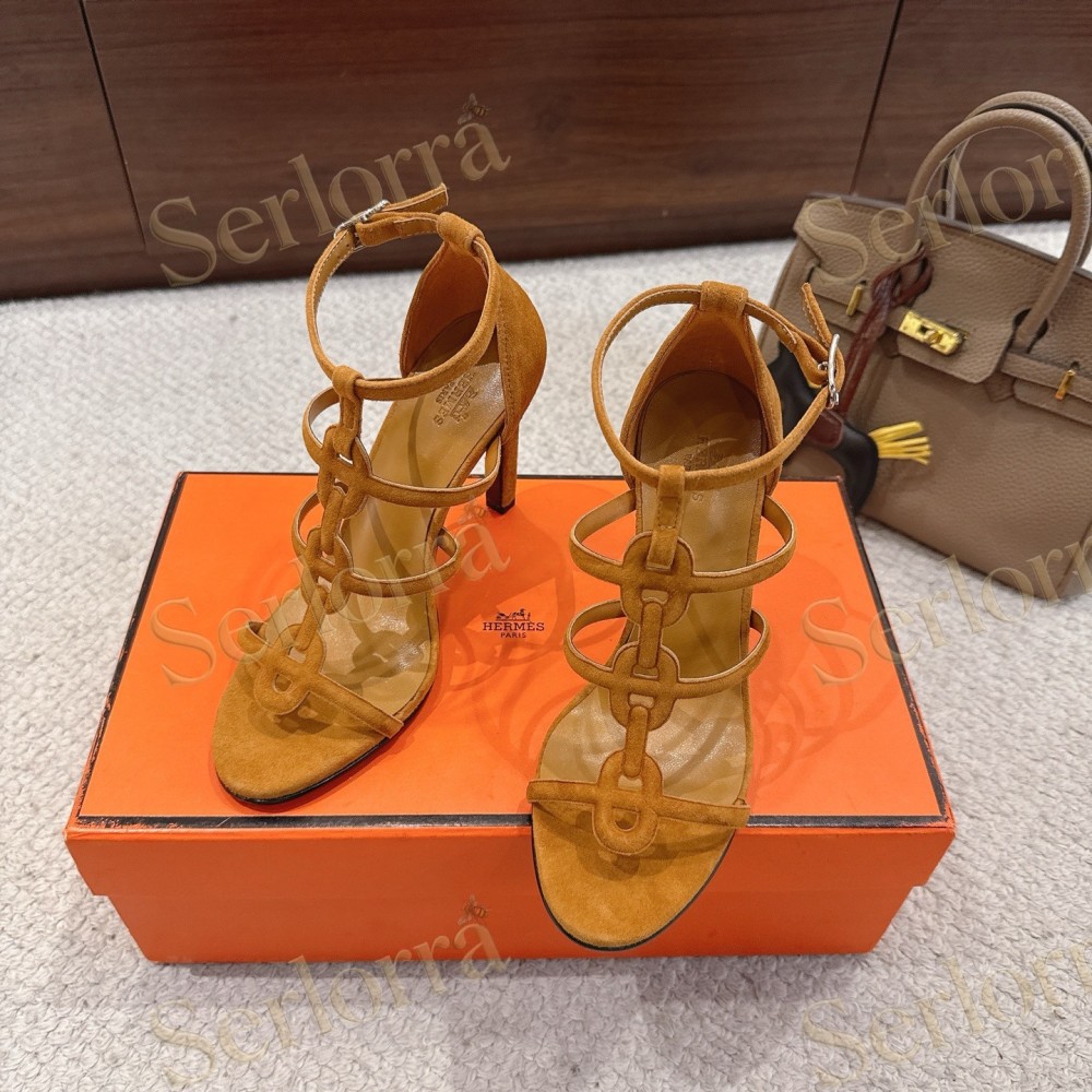 HERMÈS FUCHSIA SUEDE STRAPPY HIGH‑HEEL SANDALS